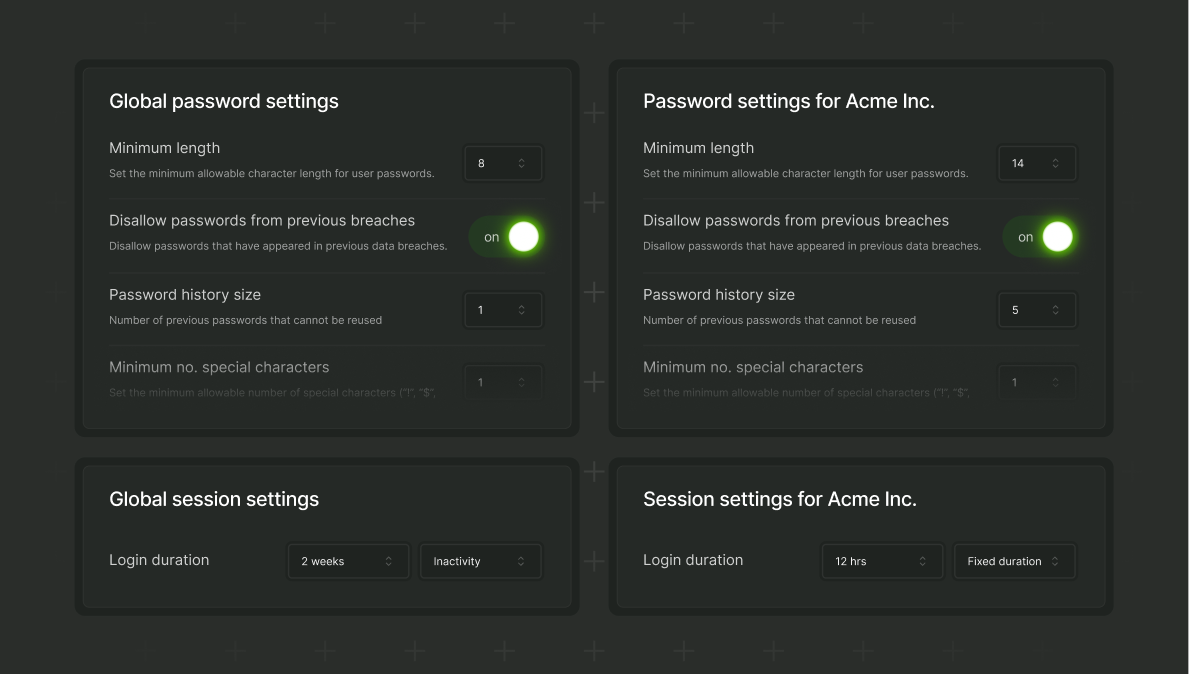 Enterprise security checkboxes