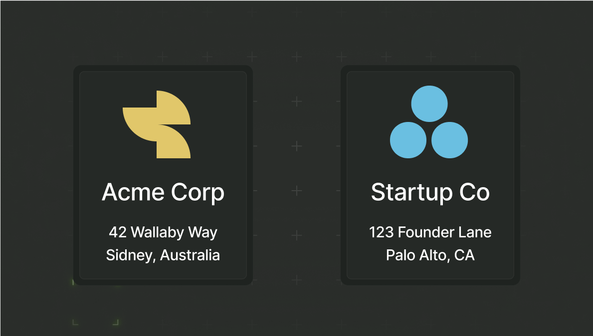 Image showing 2 examples of organization profiles with logo and address